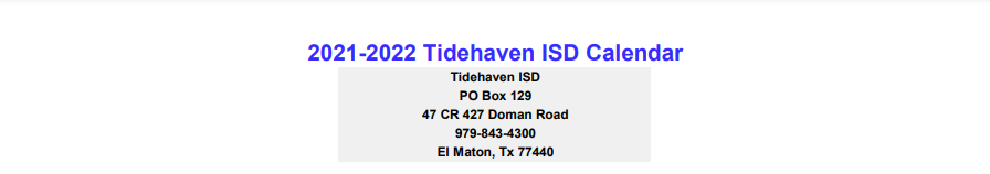 District School Academic Calendar for Tidehaven Intermediate