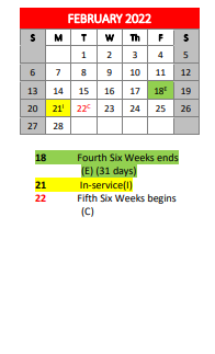 District School Academic Calendar for Timpson High School for February 2022