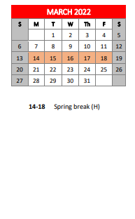 District School Academic Calendar for Timpson High School for March 2022