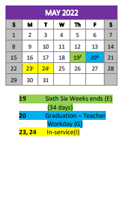 District School Academic Calendar for Timpson High School for May 2022