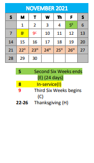 District School Academic Calendar for Timpson High School for November 2021
