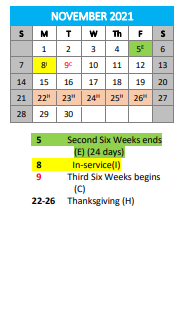 District School Academic Calendar for Timpson Middle for November 2021