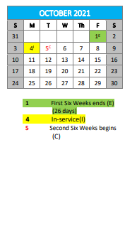 District School Academic Calendar for Timpson High School for October 2021