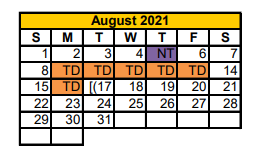 District School Academic Calendar for Tolar High School for August 2021