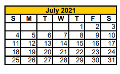 District School Academic Calendar for Tolar Elementary for July 2021