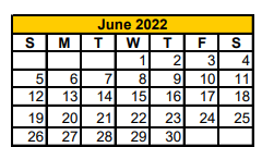 District School Academic Calendar for Tolar Elementary for June 2022
