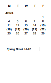 District School Academic Calendar for East Side Central Elementary School for April 2022