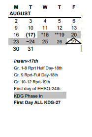 District School Academic Calendar for Start High School for August 2021