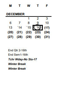 District School Academic Calendar for Gateway Academy for December 2021