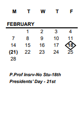 District School Academic Calendar for Washington Elementary School for February 2022