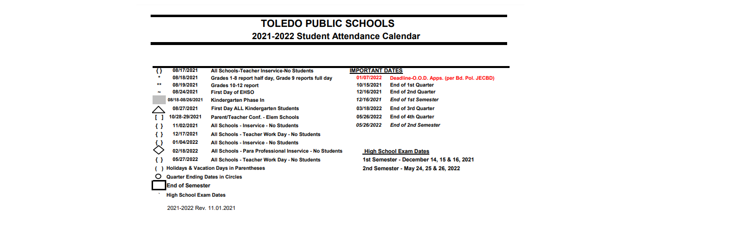 District School Academic Calendar Key for Glendale-feilbach Elementary School