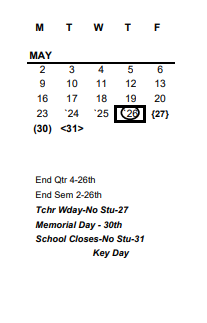 District School Academic Calendar for Robinson Junior High School for May 2022