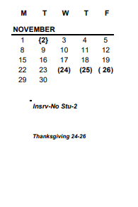 District School Academic Calendar for Gateway Academy for November 2021
