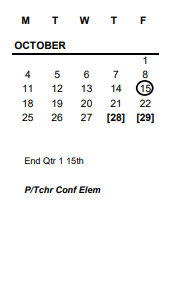 District School Academic Calendar for East Side Central Elementary School for October 2021