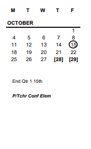 District School Academic Calendar for Woodward High School for October 2021