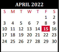 District School Academic Calendar for Tomball J J A E P Campus for April 2022
