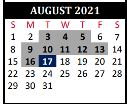 District School Academic Calendar for Beckendorf Intermediate for August 2021