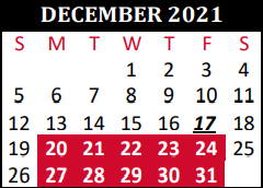 District School Academic Calendar for Lakewood Elementary for December 2021