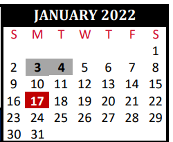 District School Academic Calendar for Beckendorf Intermediate for January 2022