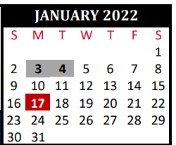 District School Academic Calendar for Lakewood Elementary for January 2022