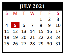 District School Academic Calendar for Tomball Alternative Education Cent for July 2021