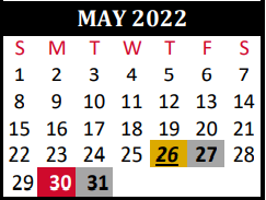 District School Academic Calendar for Lakewood Elementary for May 2022