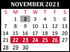 District School Academic Calendar for Willow Creek Elementary for November 2021