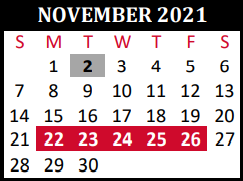 District School Academic Calendar for Lakewood Elementary for November 2021