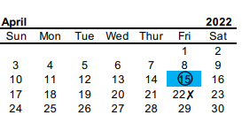 District School Academic Calendar for Trinity High School for April 2022