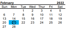 District School Academic Calendar for Trinity Junior High for February 2022