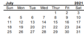 District School Academic Calendar for Lansberry Elementary for July 2021