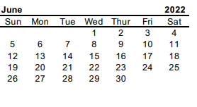 District School Academic Calendar for Trinity Junior High for June 2022