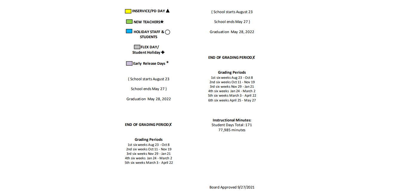 District School Academic Calendar Key for Trinity High School