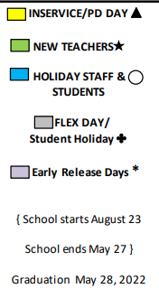 District School Academic Calendar Legend for Trinity Junior High