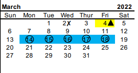 District School Academic Calendar for Trinity High School for March 2022