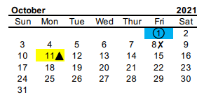 District School Academic Calendar for Trinity High School for October 2021