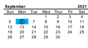 District School Academic Calendar for Trinity Junior High for September 2021