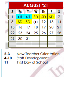 District School Academic Calendar for Smith County Jjaep for August 2021