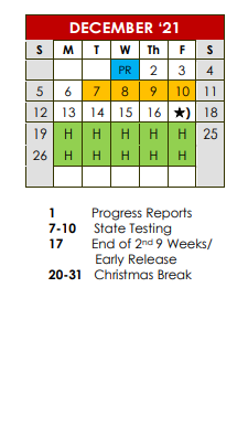 District School Academic Calendar for Troup High School for December 2021