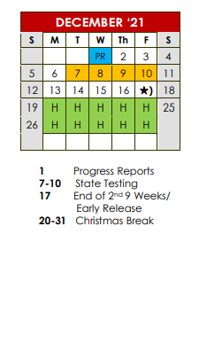 District School Academic Calendar for Smith County Jjaep for December 2021