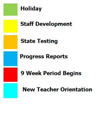 District School Academic Calendar Legend for Troup Middle