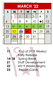 District School Academic Calendar for Troup High School for March 2022