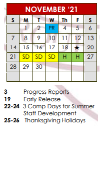 District School Academic Calendar for Smith County Jjaep for November 2021