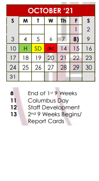 District School Academic Calendar for Smith County Jjaep for October 2021