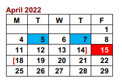 District School Academic Calendar for Troy J J A E P for April 2022