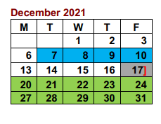 District School Academic Calendar for Troy J J A E P for December 2021