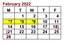 District School Academic Calendar for Troy J J A E P for February 2022
