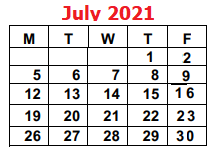 District School Academic Calendar for Troy J J A E P for July 2021