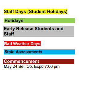 District School Academic Calendar Legend for Troy Elementary