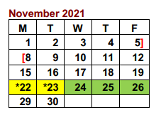 District School Academic Calendar for Troy Middle School for November 2021